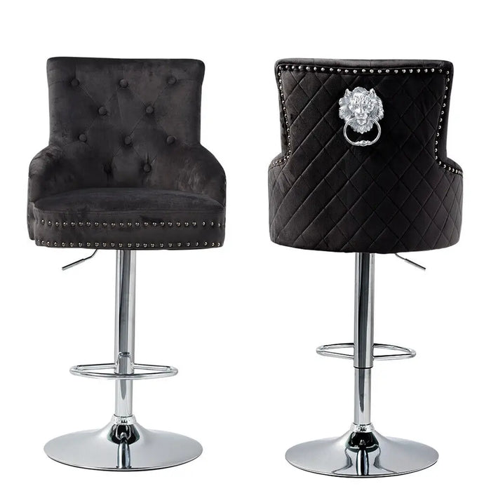 Elegant tufted upholstery and bold lion knocker for a stylish look and feel