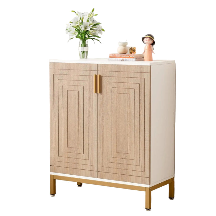 Freestanding Shoe Storage Cabinet 5-Tier with Doors, Holds 15–20 Pairs, White/Wood Design