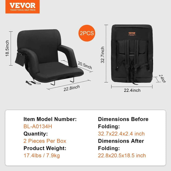Package contains 2 heated stadium seats with back support and instruction manual