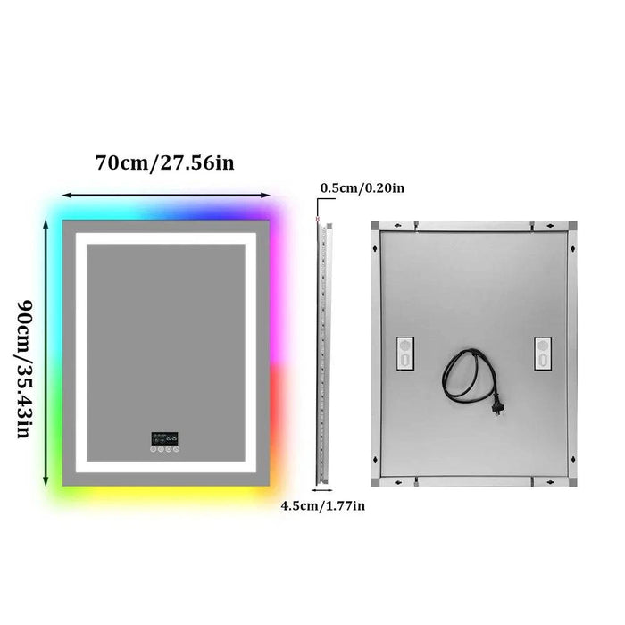 Square RGB LED Bathroom Mirror with Bluetooth Speaker Front-lit and Backlight Wall Dimmable Antifog Vanity Mirror - FLUXA