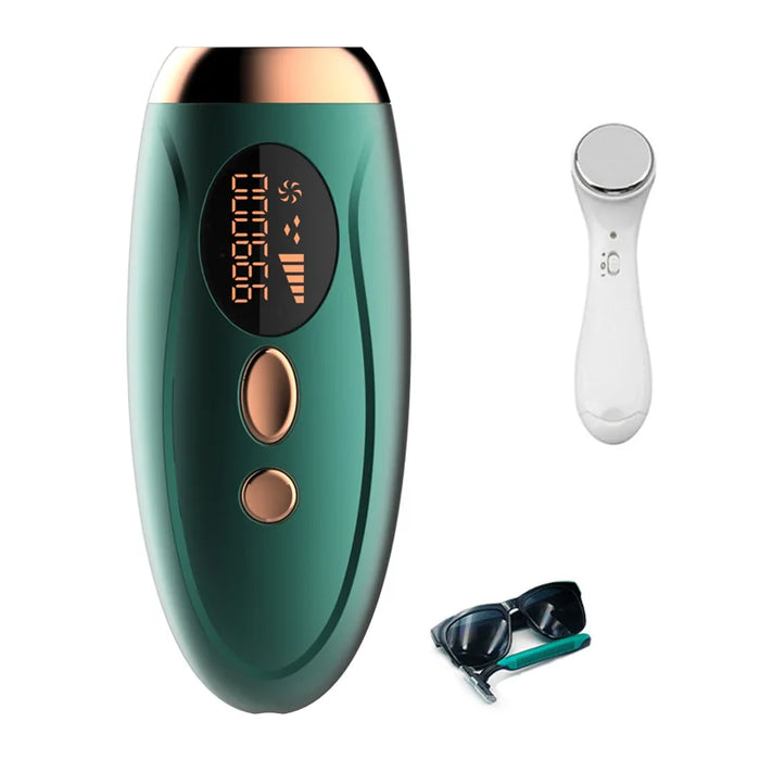 IPL hair removal device in green with 999900 flashes for long-lasting hair reduction