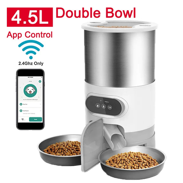 WiFi Enabled Pet Feeder with LCD Display and Multi-Power Supply
