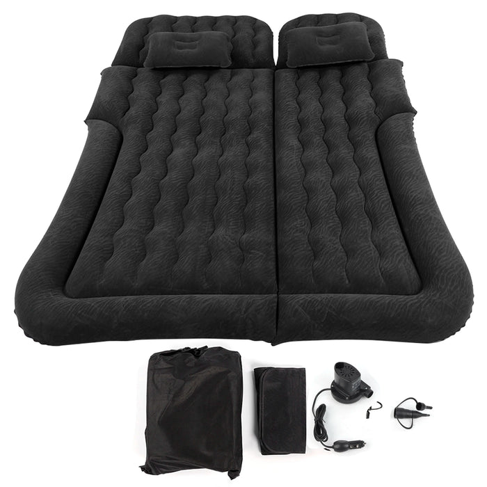 Brand new inflatable mattress with headrests, storage bag, inflation pump, air nozzle, and patch kit included