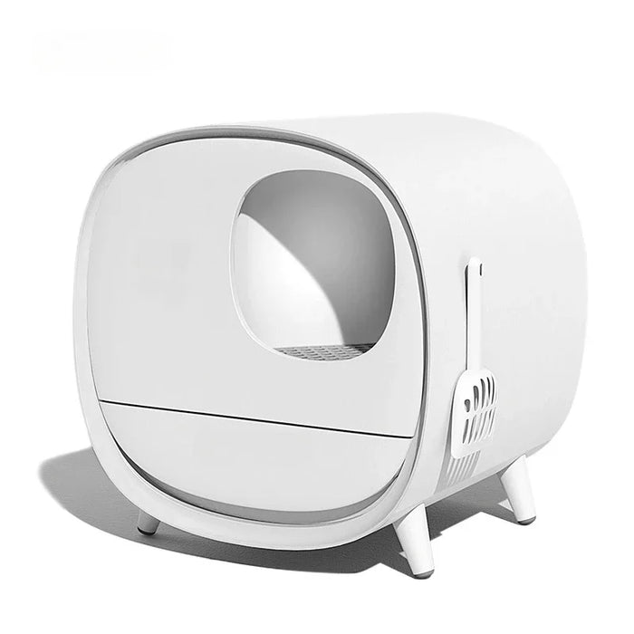 White PVC Cat Litter Box Spiral Entry for Reduced Mess, Strong Impact-Resistant Build