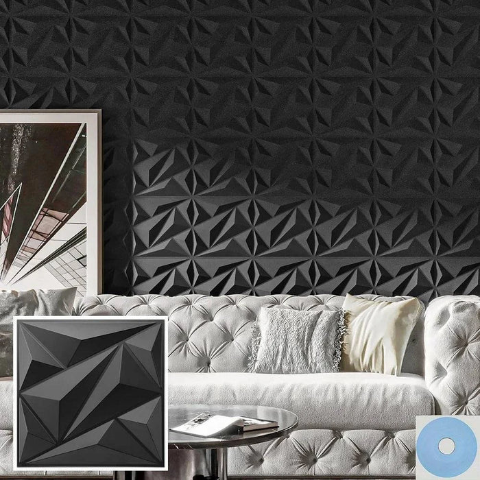 3D wall panels textured diamond accent panels in a pack of 30, each measuring 30x30cm in elegant black color by DJZ