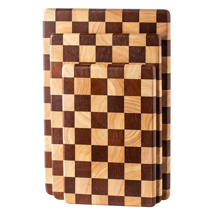 Small wooden checkerboard cutting board for kitchen prep and serving