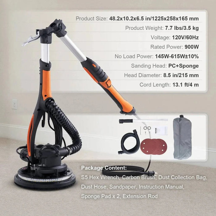850W Electric Drywall Sander with Adjustable Variable Speed and Self-Suction Handle - FLUXA