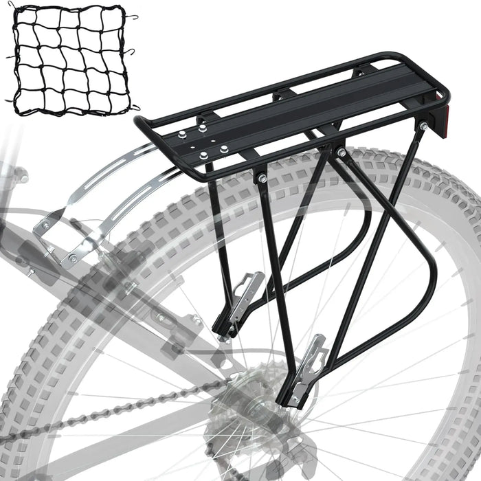 Universal Adjustable Bicycle Rear Rack w/Bungee Cargo Net 55lbs Capacity, Quick Release