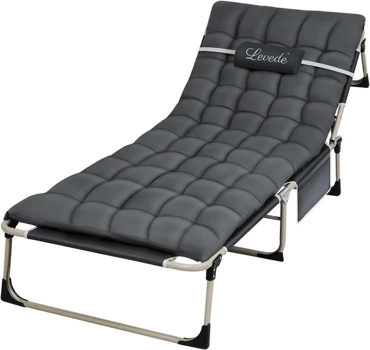 Adjustable Folding Camping Cot with Mat Comfortable, Durable Outdoor Lounger