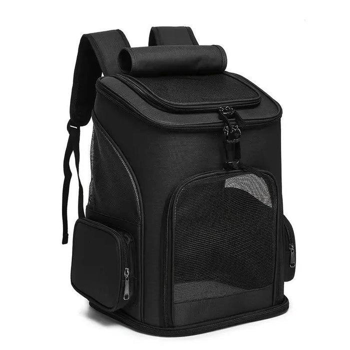Expandable black pet backpack with large capacity for cats & dogs
