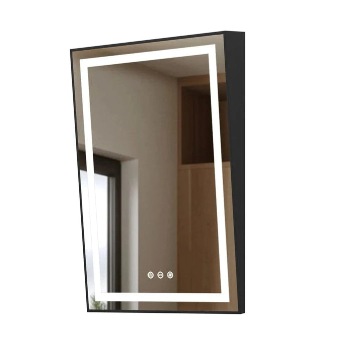 60x90 cm LED Illuminated Bathroom Mirror with Fixed Tilt, Smart Front-lit Black Framed Design - FLUXA