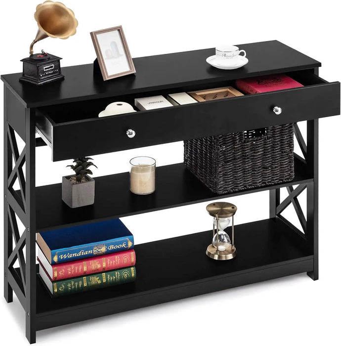 Modern 3-Tier Console Table with Drawer and Shelves Slim Design for Hallway or Living Room