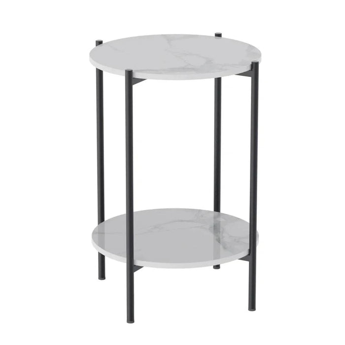 Chic Round Coffee Table with Iron Frame and Two Tiers for Ample Storage Space