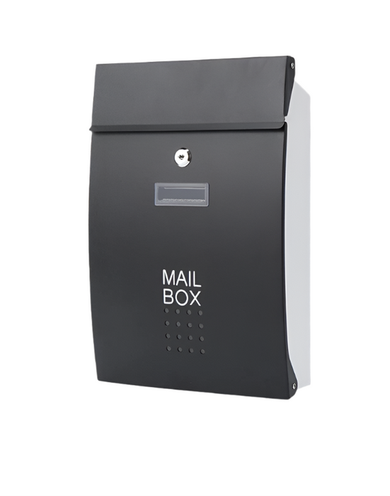 Black-White Wall-Mounted Lockable Mailbox for Outdoor Use