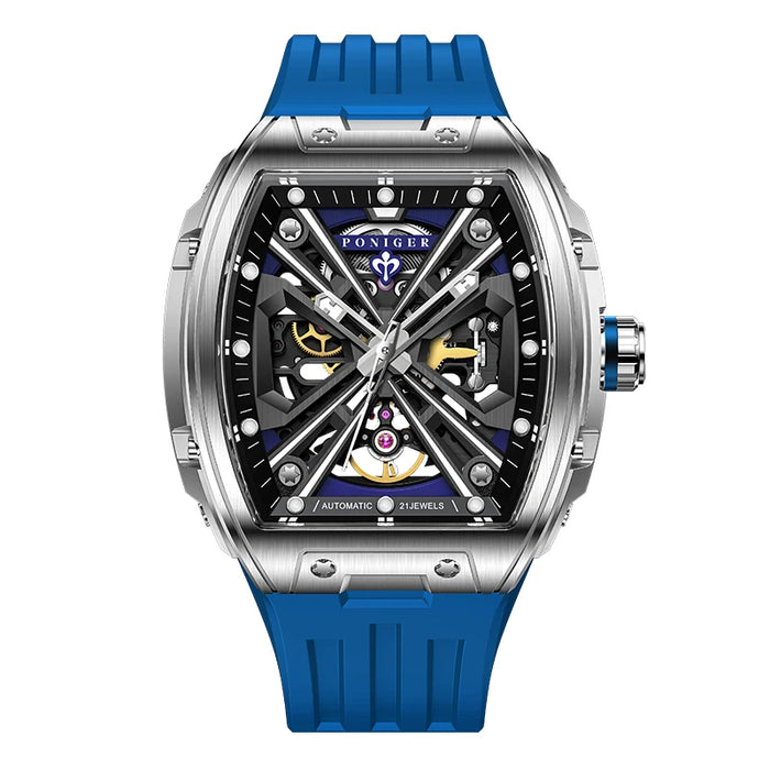Stainless Steel Automatic Watch – Shockproof, Glow in Blue