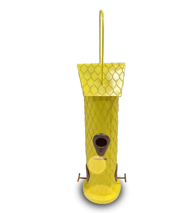 Decorative Yellow Metal Pavilion Bird Feeder for Garden Hanging and Feeding