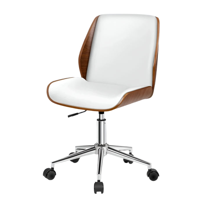 Stylish and ergonomic white wooden office chair with PU leather fabric