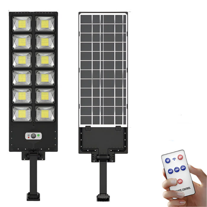 Powerful Solar Outdoor LED Wall Light B-12 Head-504 Waterproof Motion Sensor Garden Street Lamp illuminated in a garden setting