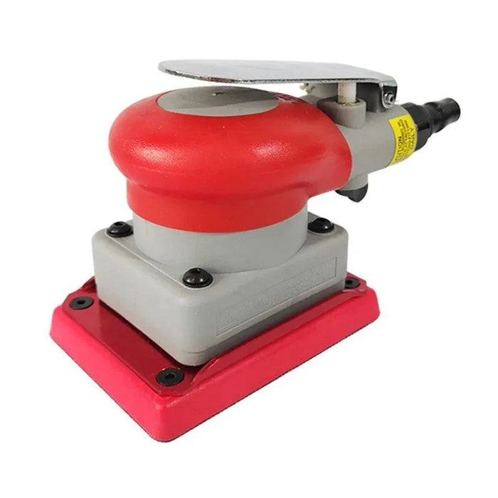 Red square pneumatic air sander with 75x100mm sanding pad for surface polishing and grinding
