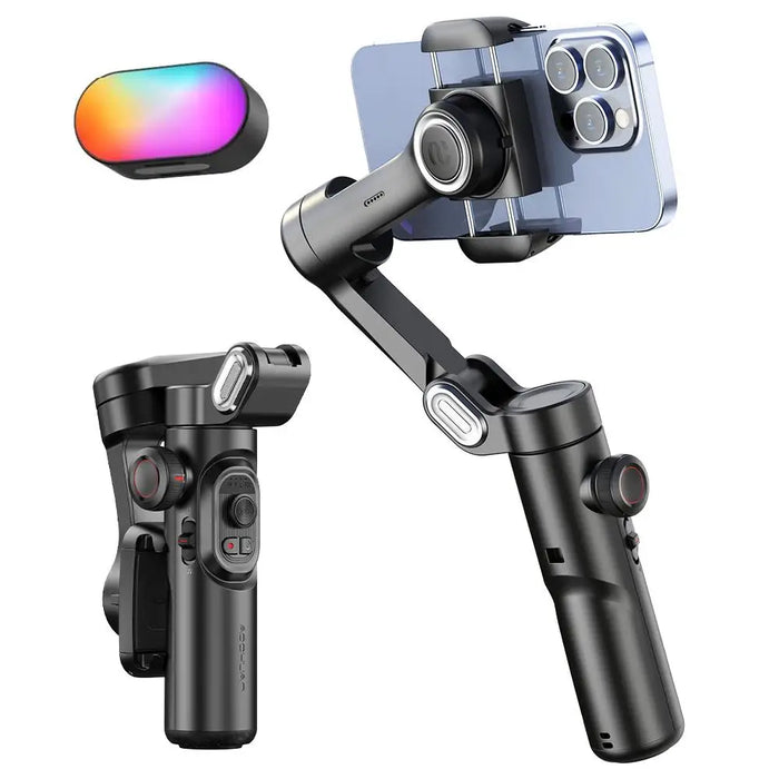 Capture smooth and professional-quality videos with this 3-axis handheld gimbal stabilizer featuring AI tracking