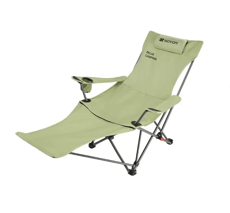 Portable Green Reclining Chaise Lounge for Outdoor Relaxation