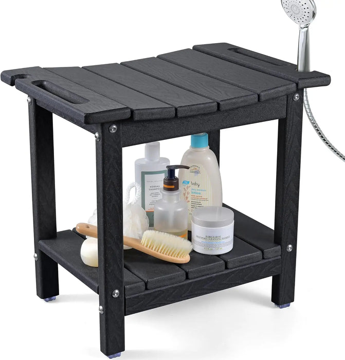 Waterproof 18.5" Shower Stool with Shower Head Holder Heavy Duty 350lbs Capacity
