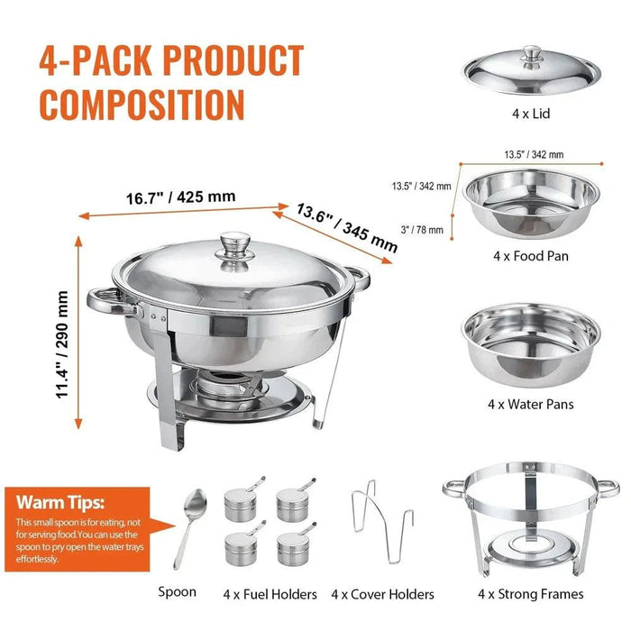 6 Qt round chafing dish set with stands and spoon for food serving