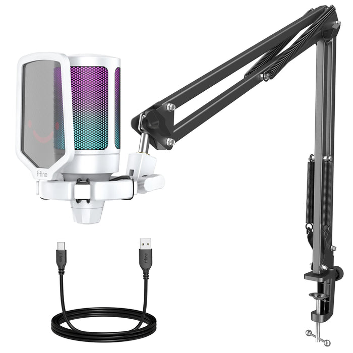 Streaming USB Condenser Mic Set with Boom Arm and RGB A6TW