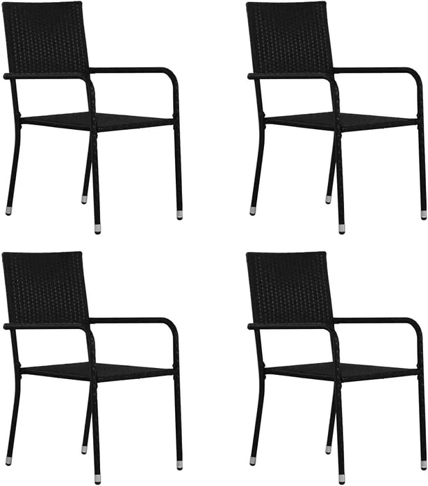 Outdoor Dining Chairs 4 Pack Black Poly Rattan, Stackable Space-Saving Design with Steel Frame