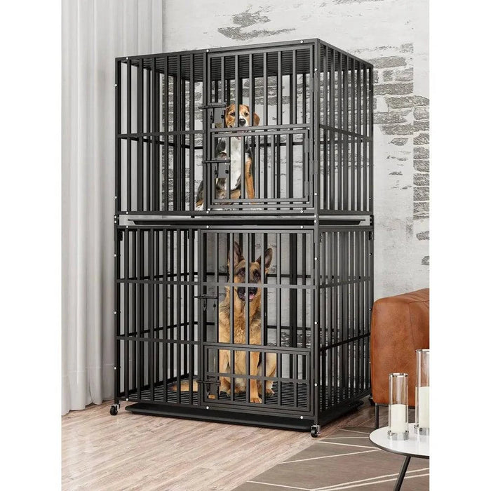 Robust and easy-to-clean metal dog kennel with high weight capacity and lockable caster wheels