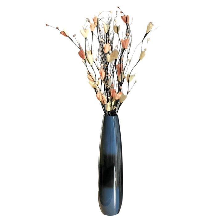 Large Ceramic Floor-standing Vase with Flower-G, Blue Black Decorative Accent