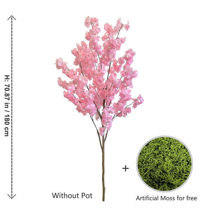 Faux Pink Cherry Blossom Tree 180CM, Natural Trunk, Silk Flowers, Indoor Decorative Plant