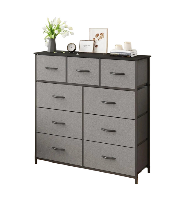 Fabric Tower Dresser with 9 Drawers Tall Storage Cabinet for Clothes, Toys & Home Organization