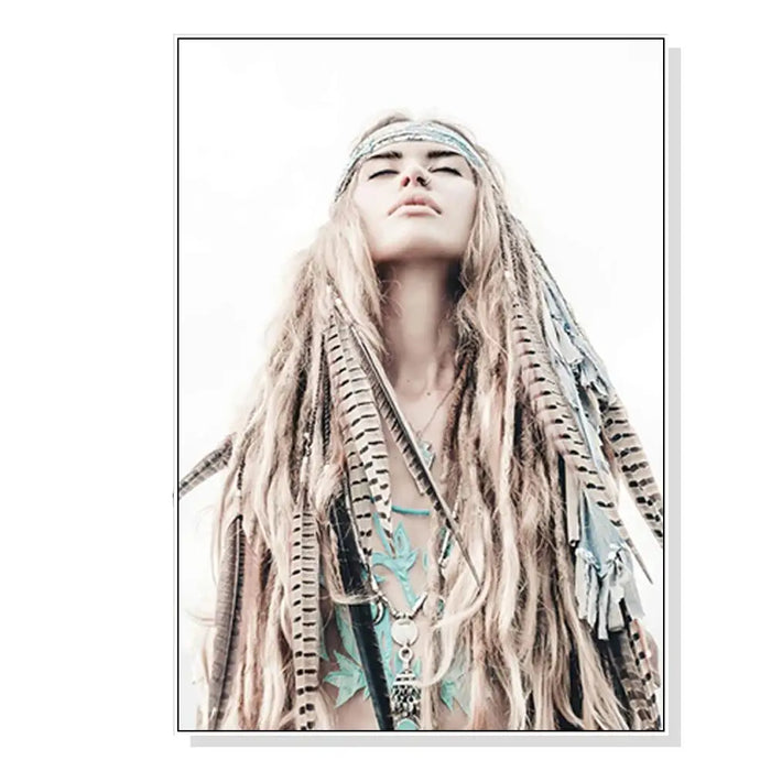 40x60cm Framed Boho Girl Canvas Print for Wall Decor
