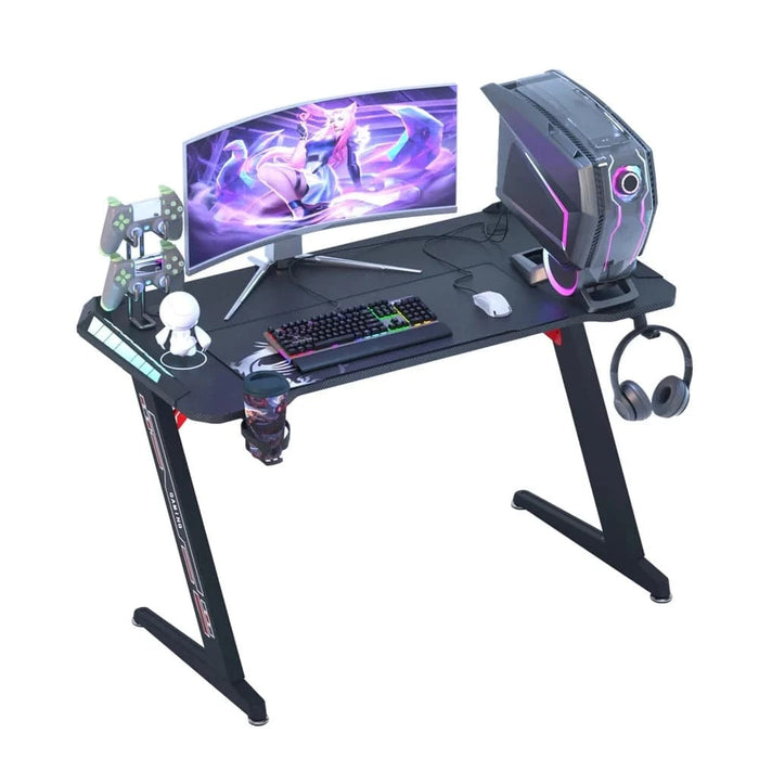 Z-Shaped Gaming Desk with RGB LED Lights and XL 140cm Surface - FLUXA