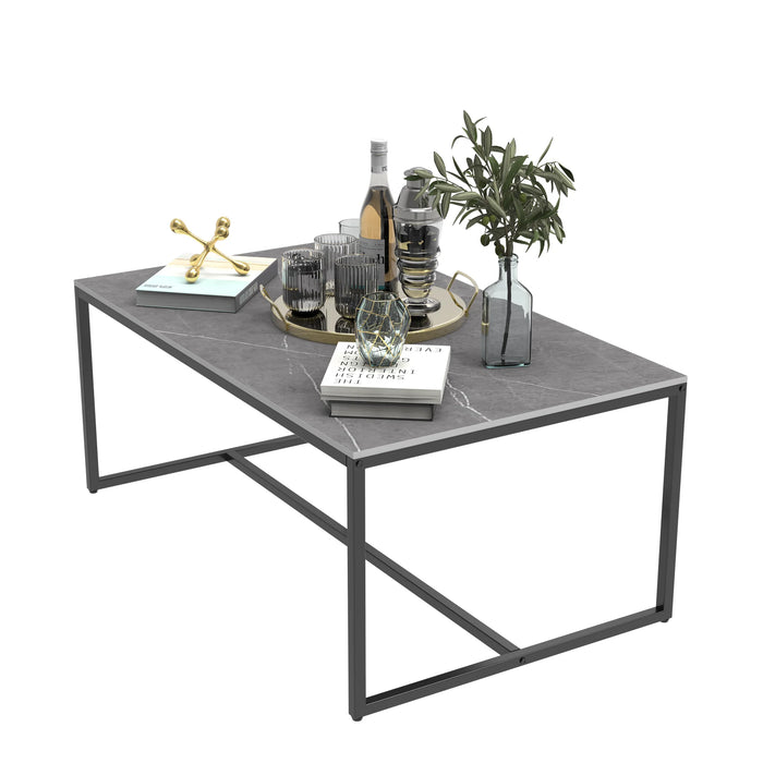 Sintered stone coffee table with black metal frame for living room