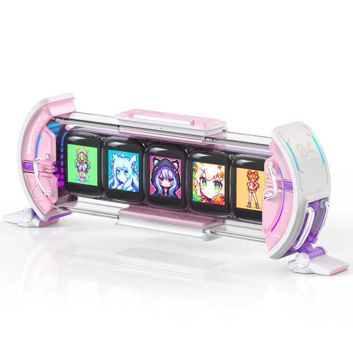 Gaming digital clock with pixel art display in pink for gamers' decor