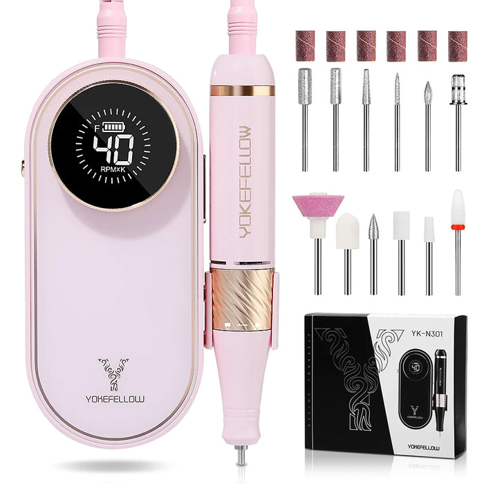 Nail Drill 40000RPM Pink Cordless Electric File for Acrylic and Gel Nails for professional nail care and manicures