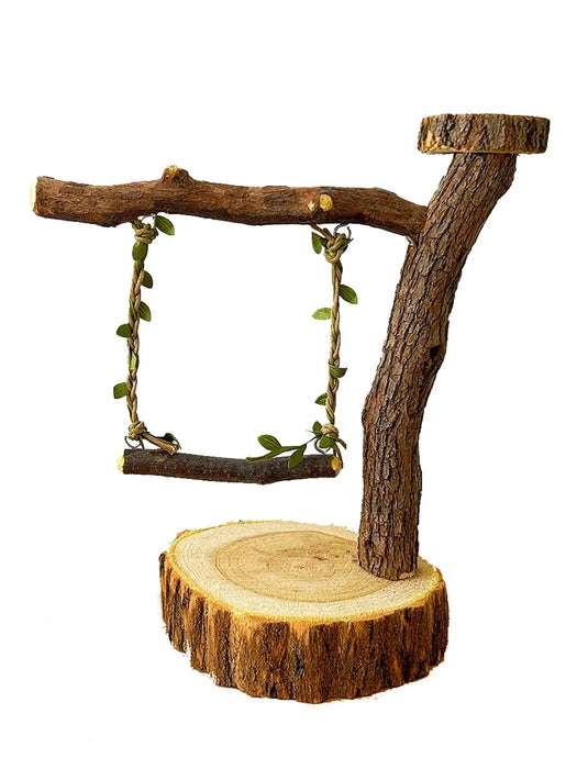 Natural Wood Bird Stand with Swing Ideal for Parrot Rest, Exercise & Interaction