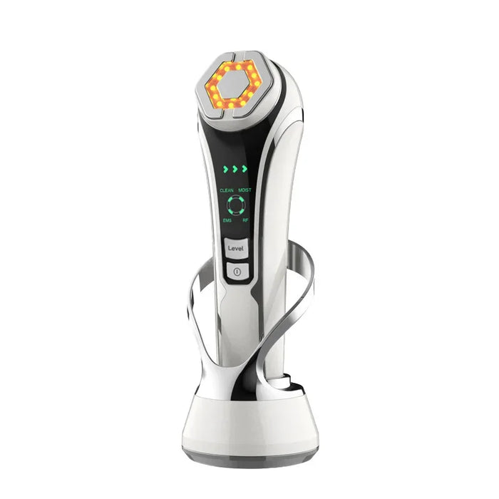 HIFU Face Skin Care | EMS Facial Lifting Massager & LED Photon Wrinkle Remover | Hot Compress 1200Hz Vibration, Silver