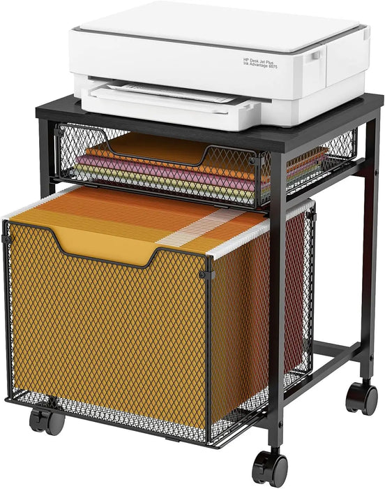 Mobile File Cabinet with 2 Drawers and Printer Stand Lockable Wheels & Hanging File Storage