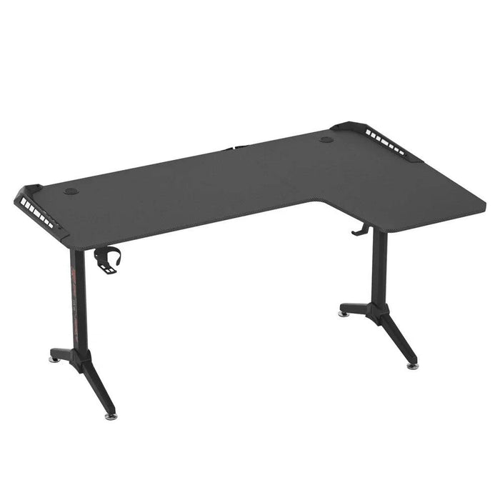 XXXL Corner Gaming Desk with RGB LED (Black r-Shape) - FLUXA
