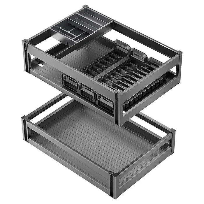 Double-Layer Kitchen Cabinet Drawer Rack – Aluminum Storage Organizer