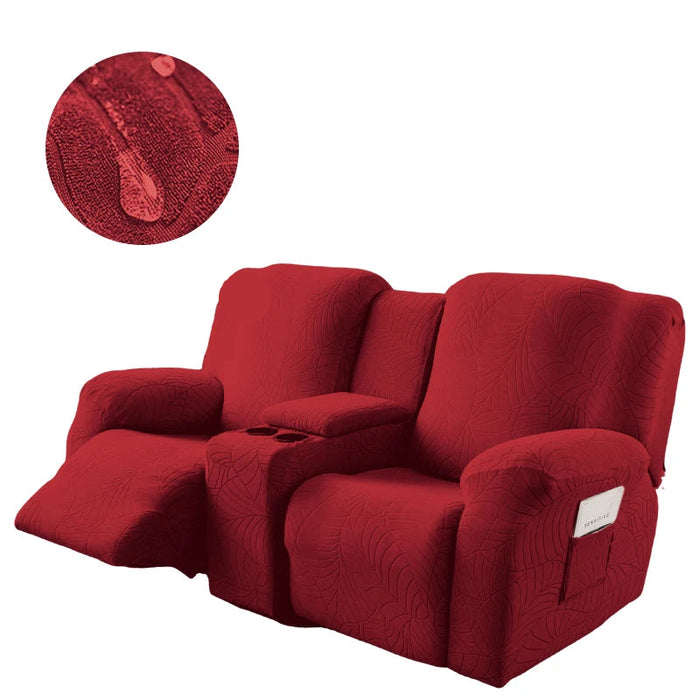 Stretch Recliner Sofa Covers with Console, 6PCS Wine Red