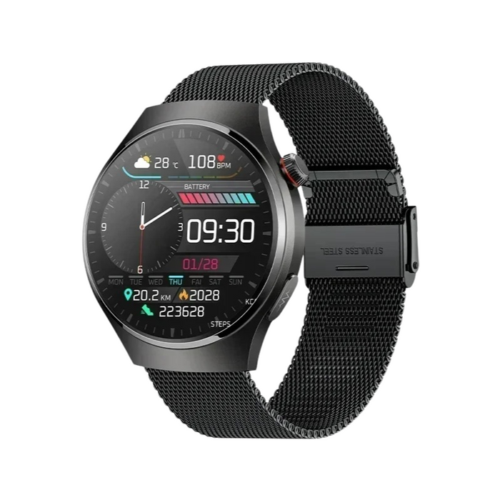 Mesh Black Smartwatch with ECG, Blood Sugar & Bluetooth Calling
