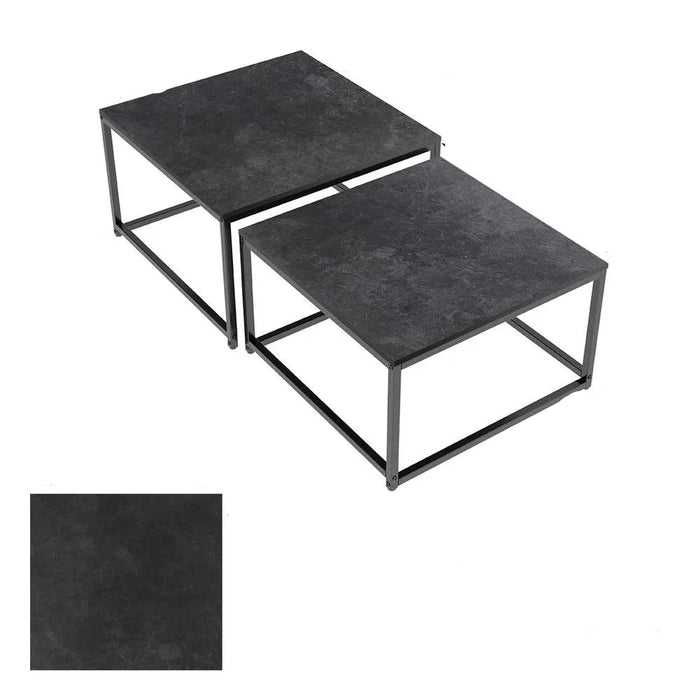 Dark gray square marble nesting coffee table set with 2 pieces