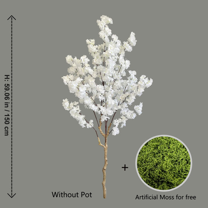 Artificial White Cherry Tree – Silk Blossom Faux Plant with Natural Trunk for Indoor Décor & Events, 150cm