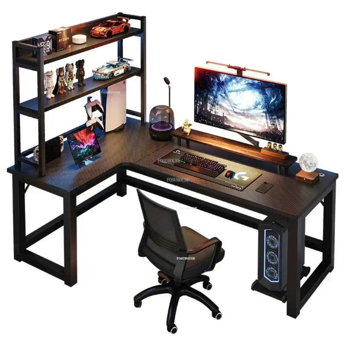 Wooden L-Shaped Study Desk with 70cm Side Shelf