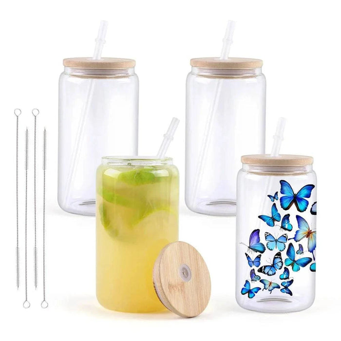 Four pack of 473 ml sublimation tumblers with bamboo lid for DIY gifts and personalized iced drinks and coffee cups
