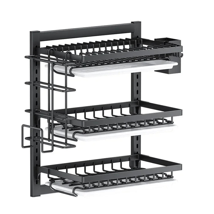 Multifunctional Wall-Mounted Kitchen Dish Rack with Drainboard Holder